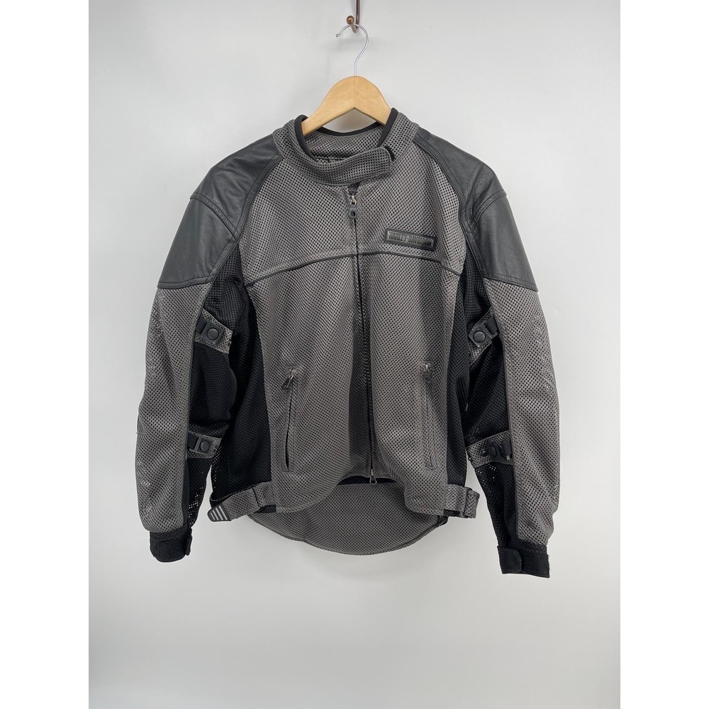 Harley-Davidson Mens Mesh Motorcycle Riding Jacket Leather Trim Grey Black XL